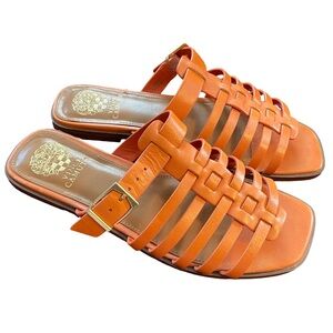 Vince Camuto Lemenda orange apricot leather fisherman slide sandals size 9.5